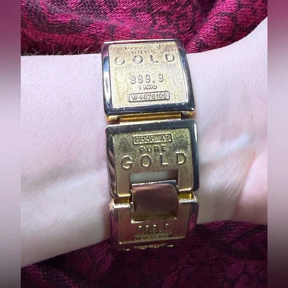 Gold Bullion Bar Novelty Watch Vintage Cannes Quartz New Battery Gold Tone - Picture 9 of 15